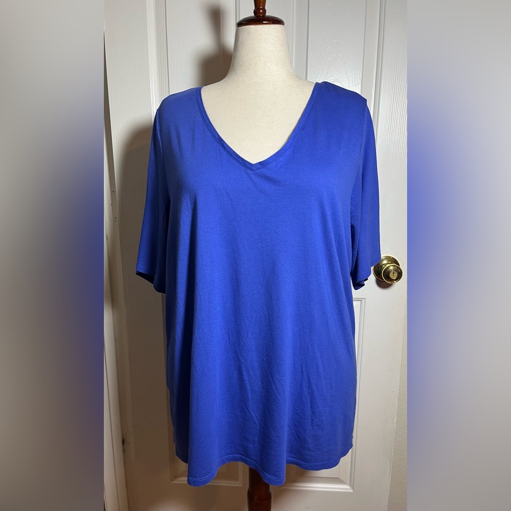 Lane Bryant Cobalt Blue Supima V-Neck Tee